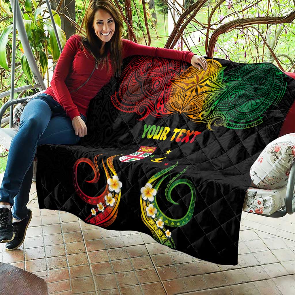 Personalised Malampa Fiji Day Quilt Polynesian Tattoo and Plumeria Reggae Color