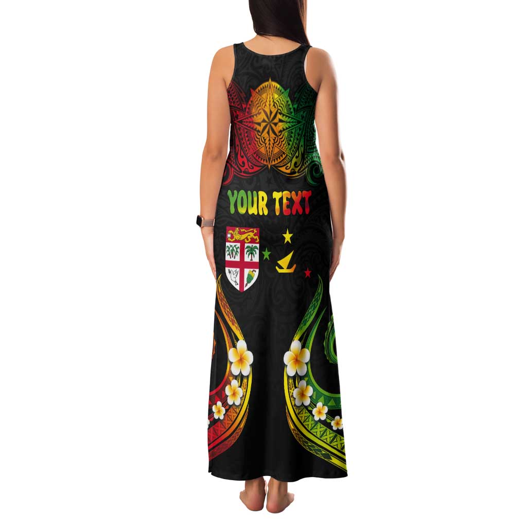 Personalised Malampa Fiji Day Tank Maxi Dress Polynesian Tattoo and Plumeria Reggae Color