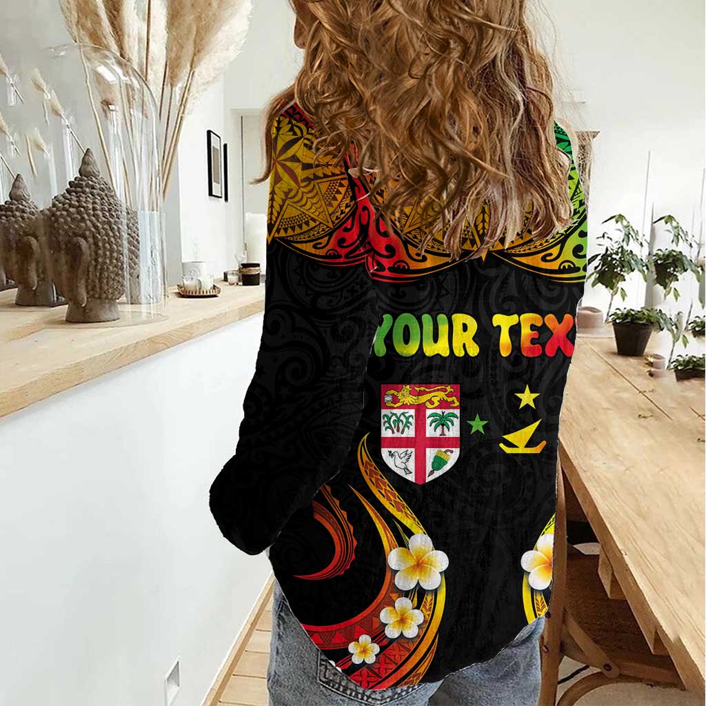 Personalised Malampa Fiji Day Women Casual Shirt Polynesian Tattoo and Plumeria Reggae Color