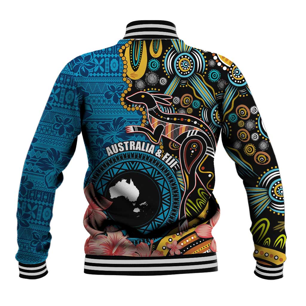 Fiji and Australia Kangaroos Baseball Jacket Indigenous Aboriginal and Fijian Masi Tribal Tattoo