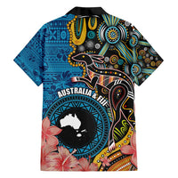 Fiji and Australia Kangaroos Family Matching Long Sleeve Bodycon Dress and Hawaiian Shirt Indigenous Aboriginal and Fijian Masi Tribal Tattoo