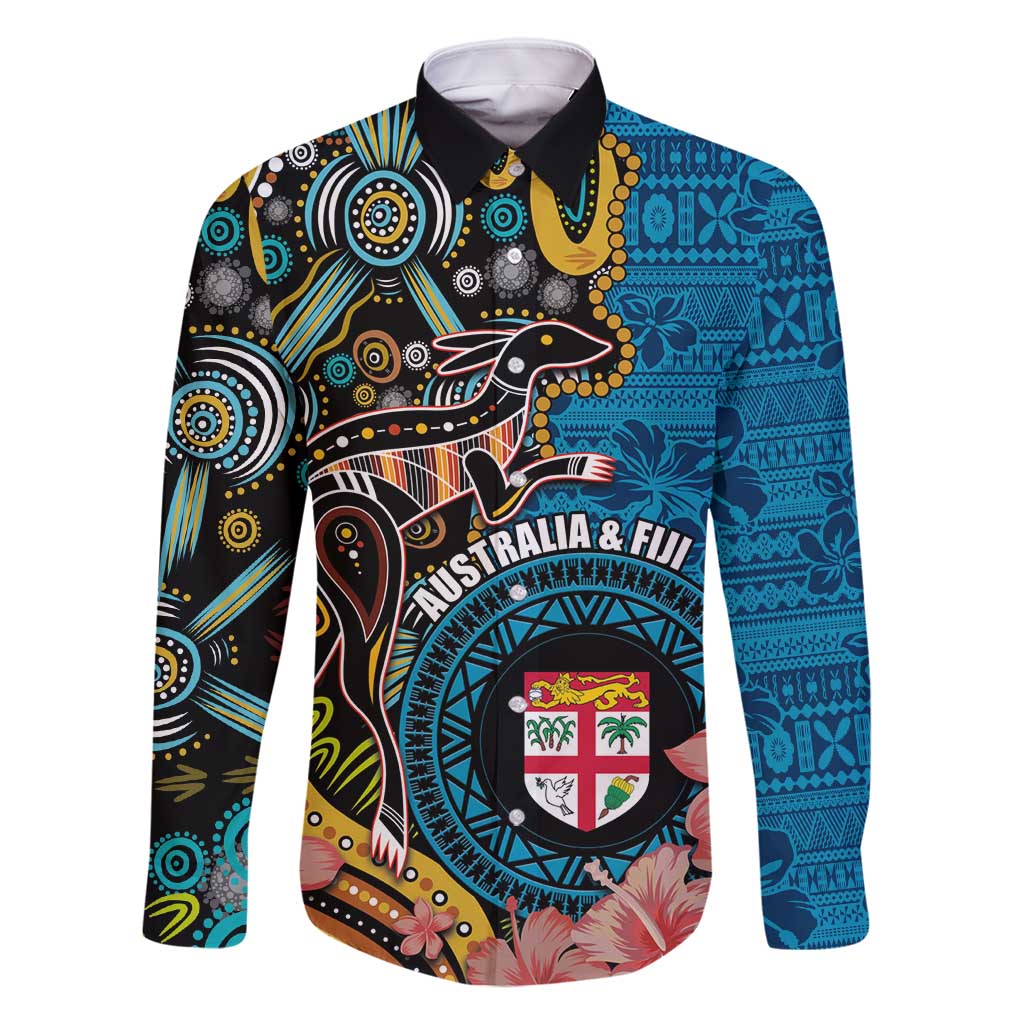 Fiji and Australia Kangaroos Family Matching Tank Maxi Dress and Hawaiian Shirt Indigenous Aboriginal and Fijian Masi Tribal Tattoo