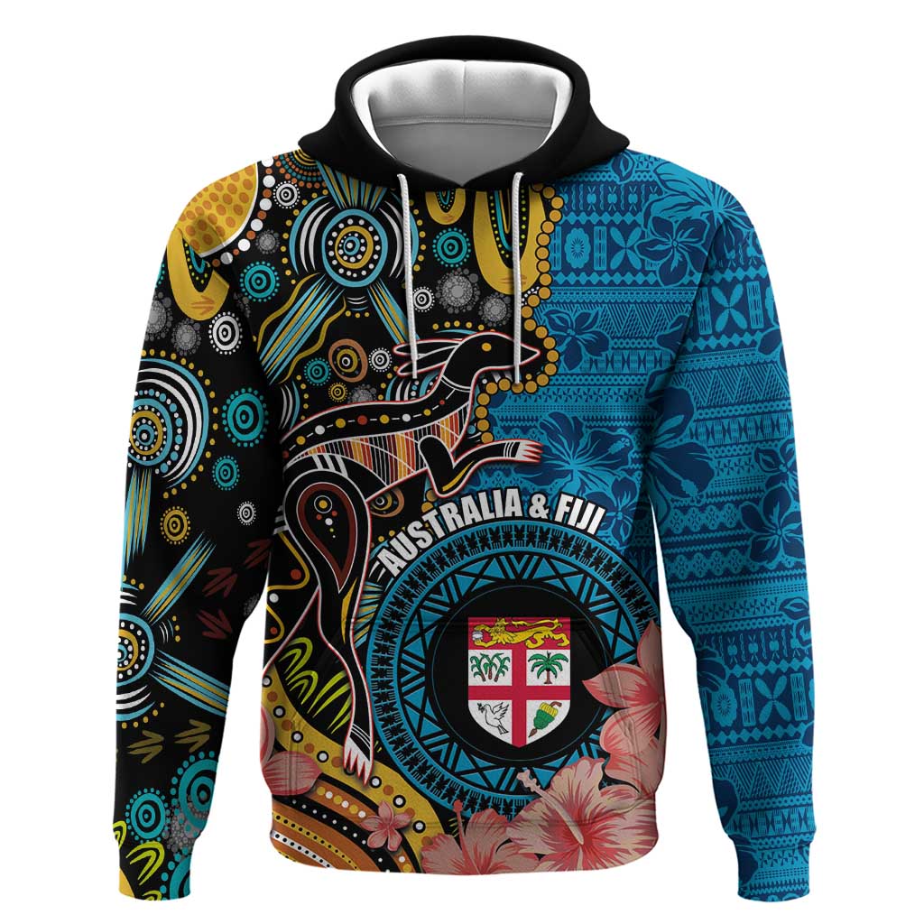 Fiji and Australia Kangaroos Hoodie Indigenous Aboriginal and Fijian Masi Tribal Tattoo