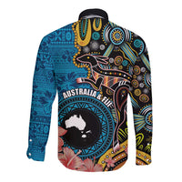 Fiji and Australia Kangaroos Long Sleeve Button Shirt Indigenous Aboriginal and Fijian Masi Tribal Tattoo LT03 - Polynesian Pride