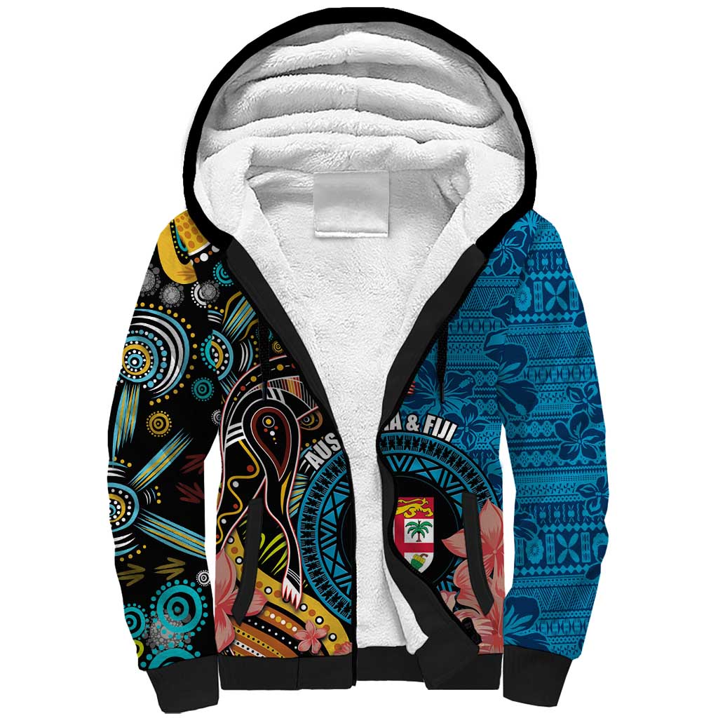 Fiji and Australia Kangaroos Sherpa Hoodie Indigenous Aboriginal and Fijian Masi Tribal Tattoo