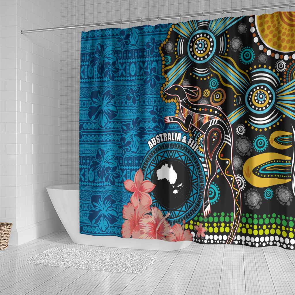 Fiji and Australia Kangaroos Shower Curtain Indigenous Aboriginal and Fijian Masi Tribal Tattoo