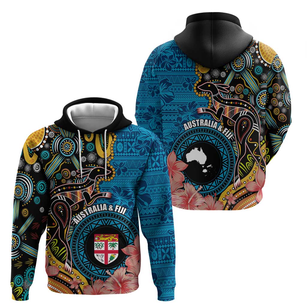 Fiji and Australia Kangaroos Zip Hoodie Indigenous Aboriginal and Fijian Masi Tribal Tattoo