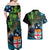 Fiji and New Zealand Tui Bird Couples Matching Off Shoulder Maxi Dress and Hawaiian Shirt Koru Fern Leafs and Palm Tree With Plumeria