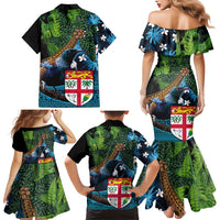 Fiji and New Zealand Tui Bird Family Matching Mermaid Dress and Hawaiian Shirt Koru Fern Leafs and Palm Tree With Plumeria