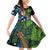 Fiji and New Zealand Tui Bird Family Matching Off Shoulder Short Dress and Hawaiian Shirt Koru Fern Leafs and Palm Tree With Plumeria