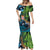 Fiji and New Zealand Tui Bird Mermaid Dress Koru Fern Leafs and Palm Tree With Plumeria