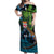 Fiji and New Zealand Tui Bird Off Shoulder Maxi Dress Koru Fern Leafs and Palm Tree With Plumeria