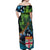 Fiji and New Zealand Tui Bird Off Shoulder Maxi Dress Koru Fern Leafs and Palm Tree With Plumeria