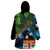 Fiji and New Zealand Tui Bird Wearable Blanket Hoodie Koru Fern Leafs and Palm Tree With Plumeria