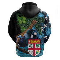 Fiji and New Zealand Tui Bird Zip Hoodie Koru Fern Leafs and Palm Tree With Plumeria