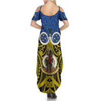 Vanuatu Tafea Province Summer Maxi Dress Pig Tusk Mix Maori Pattern and Namele Leaf LT03 - Polynesian Pride