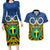 Personalised Vanuatu Tafea Province Couples Matching Long Sleeve Bodycon Dress and Hawaiian Shirt Pig Tusk Mix Maori Pattern and Namele Leaf LT03 Blue - Polynesian Pride