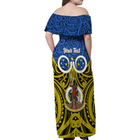 Personalised Vanuatu Tafea Province Family Matching Off Shoulder Maxi Dress and Hawaiian Shirt Pig Tusk Mix Maori Pattern and Namele Leaf LT03 - Polynesian Pride