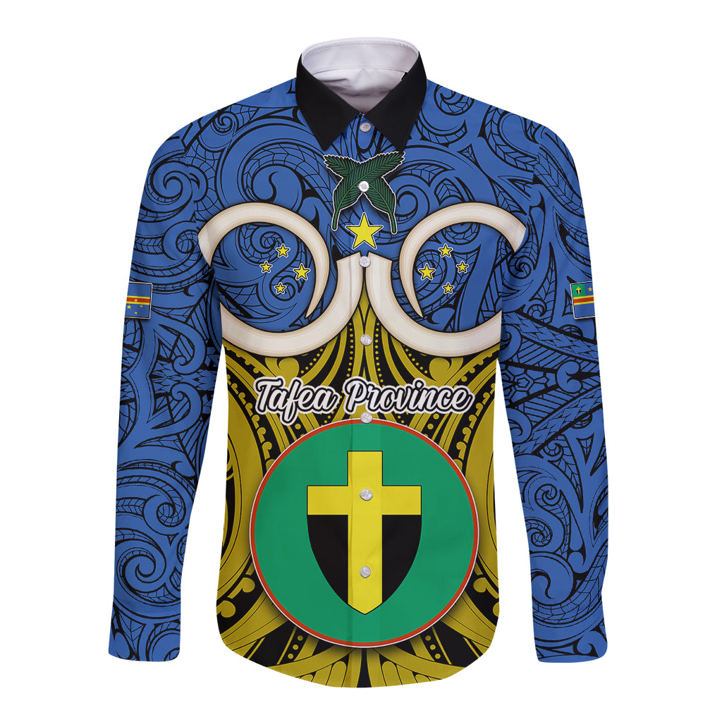 Personalised Vanuatu Tafea Province Long Sleeve Button Shirt Pig Tusk Mix Maori Pattern and Namele Leaf LT03 Unisex Blue - Polynesian Pride