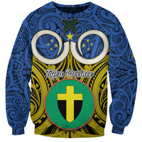 Personalised Vanuatu Tafea Province Sweatshirt Pig Tusk Mix Maori Pattern and Namele Leaf LT03 Unisex Blue - Polynesian Pride
