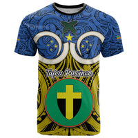 Personalised Vanuatu Tafea Province T Shirt Pig Tusk Mix Maori Pattern and Namele Leaf LT03 Blue - Polynesian Pride