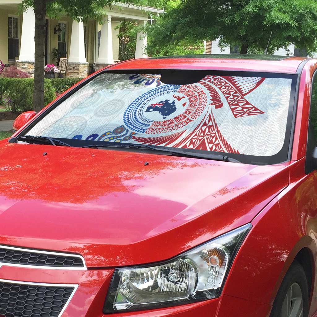 Tongan and Australian Culture Together Auto Sun Shade Ngatu Art Tribal Aboriginal Tattoo Pattern - Polynesian Pride