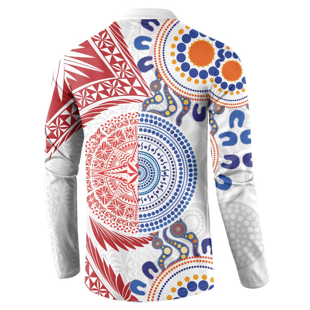 Tongan and Australian Culture Together Button Sweatshirt Ngatu Art Tribal Aboriginal Tattoo Pattern - Polynesian Pride