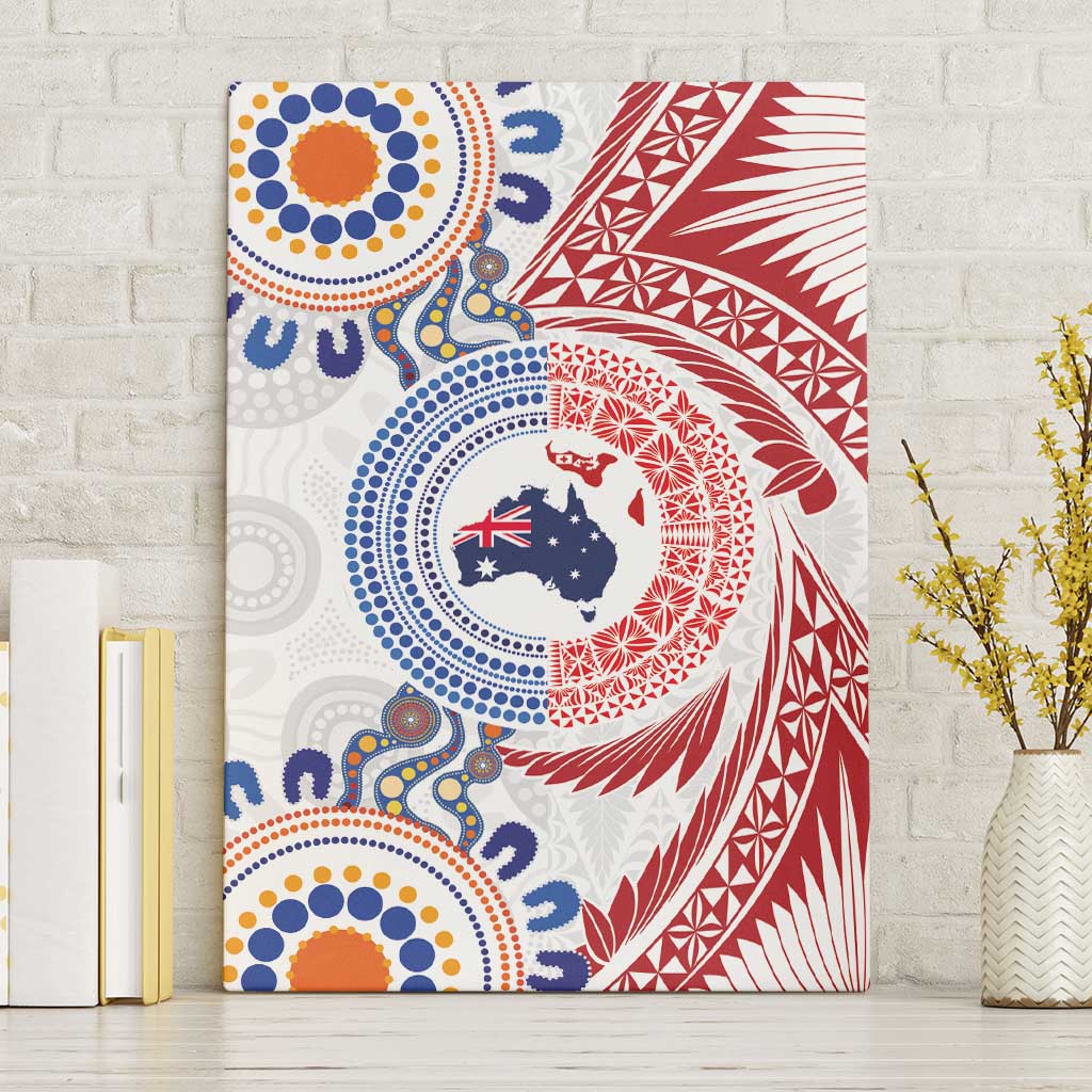 Tongan and Australian Culture Together Canvas Wall Art Ngatu Art Tribal Aboriginal Tattoo Pattern LT03 Without Frame White - Polynesian Pride