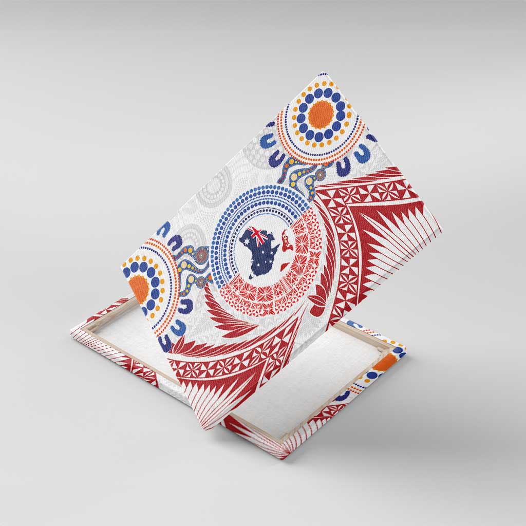 Tongan and Australian Culture Together Canvas Wall Art Ngatu Art Tribal Aboriginal Tattoo Pattern LT03 With Frame White - Polynesian Pride