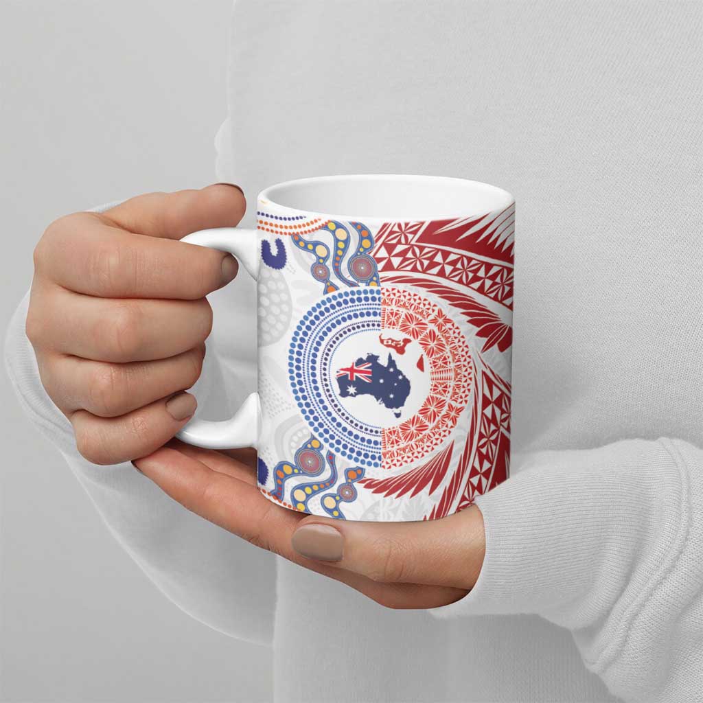 Tongan and Australian Culture Together Ceramic Mug Ngatu Art Tribal Aboriginal Tattoo Pattern - Polynesian Pride