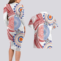 Tongan and Australian Culture Together Couples Matching Long Sleeve Bodycon Dress and Hawaiian Shirt Ngatu Art Tribal Aboriginal Tattoo Pattern - Polynesian Pride
