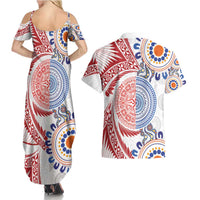 Tongan and Australian Culture Together Couples Matching Summer Maxi Dress and Hawaiian Shirt Ngatu Art Tribal Aboriginal Tattoo Pattern - Polynesian Pride