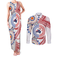 Tongan and Australian Culture Together Couples Matching Tank Maxi Dress and Long Sleeve Button Shirt Ngatu Art Tribal Aboriginal Tattoo Pattern - Polynesian Pride