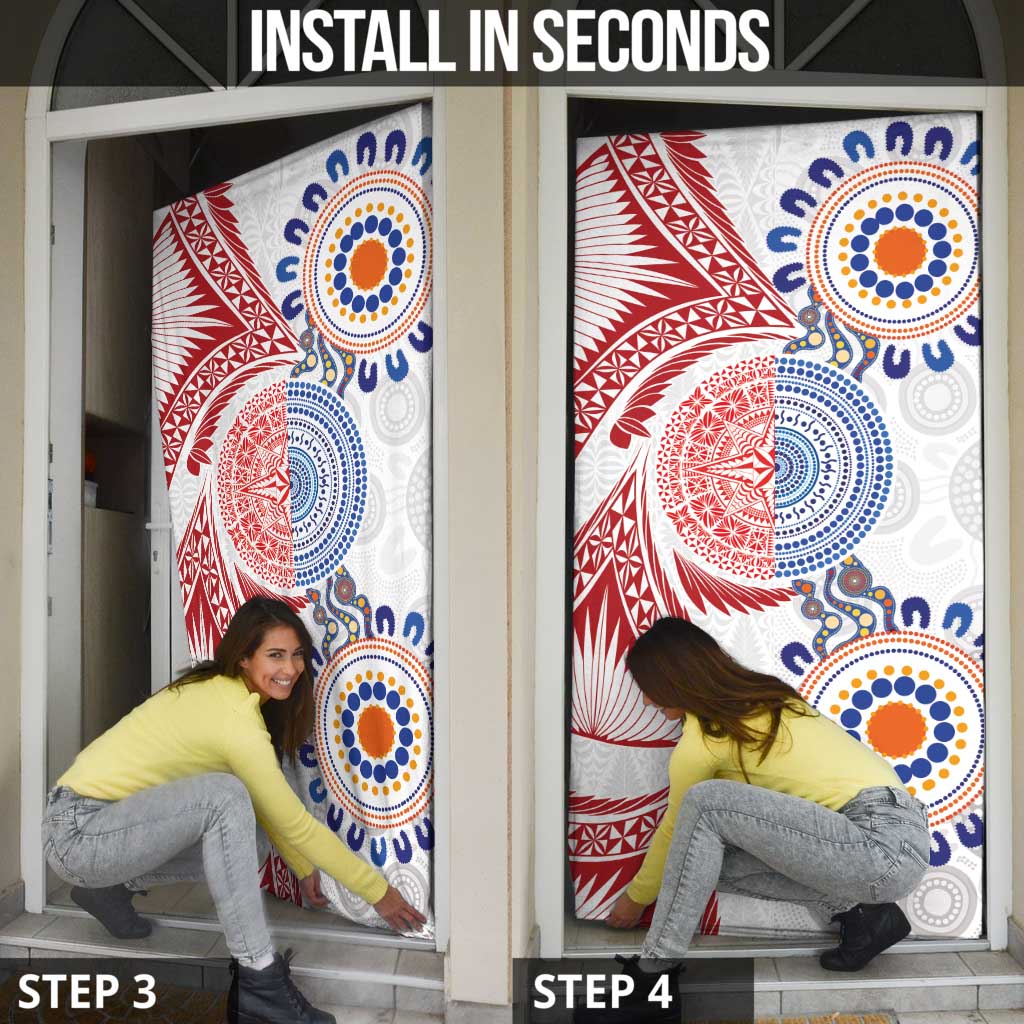 Tongan and Australian Culture Together Door Cover Ngatu Art Tribal Aboriginal Tattoo Pattern - Polynesian Pride