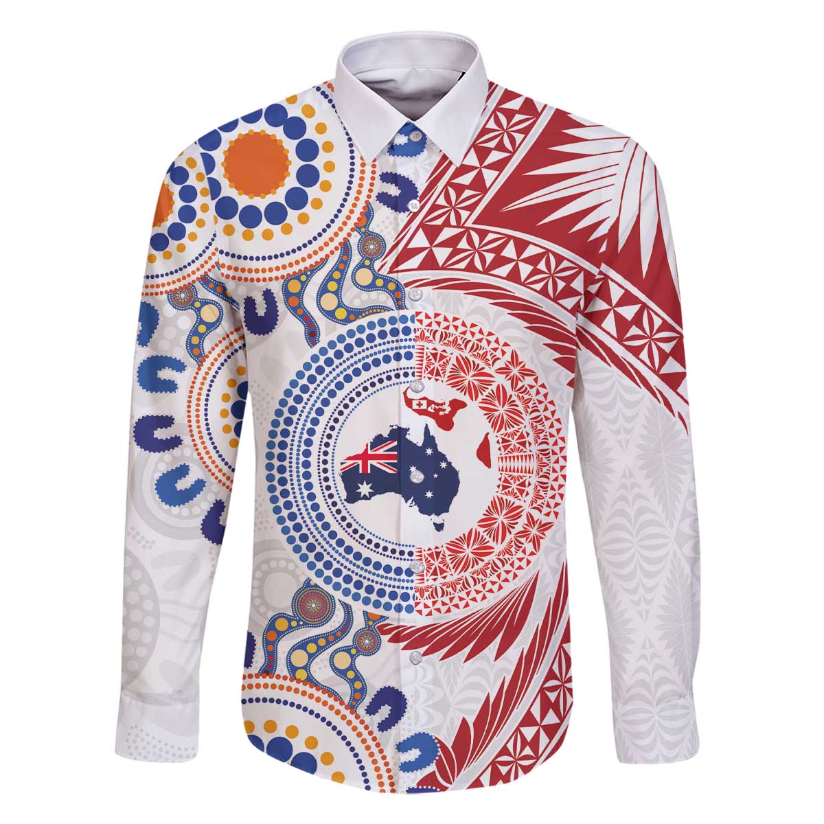 Tongan and Australian Culture Together Family Matching Off The Shoulder Long Sleeve Dress and Hawaiian Shirt Ngatu Art Tribal Aboriginal Tattoo Pattern - Polynesian Pride