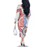 Tongan and Australian Culture Together Family Matching Off The Shoulder Long Sleeve Dress and Hawaiian Shirt Ngatu Art Tribal Aboriginal Tattoo Pattern - Polynesian Pride