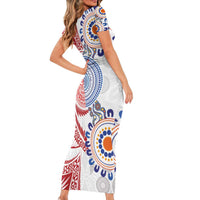 Tongan and Australian Culture Together Family Matching Short Sleeve Bodycon Dress and Hawaiian Shirt Ngatu Art Tribal Aboriginal Tattoo Pattern - Polynesian Pride