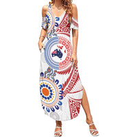 Tongan and Australian Culture Together Family Matching Summer Maxi Dress and Hawaiian Shirt Ngatu Art Tribal Aboriginal Tattoo Pattern - Polynesian Pride