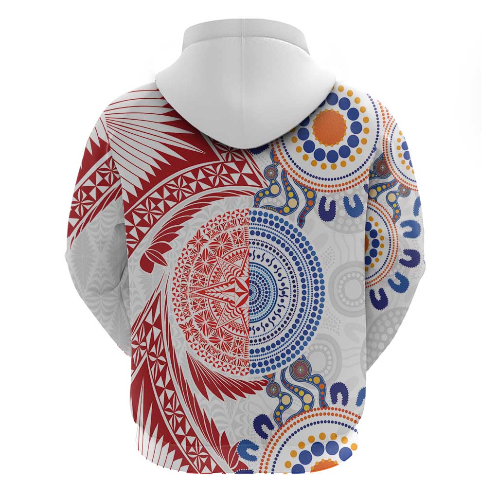 Tongan and Australian Culture Together Hoodie Ngatu Art Tribal Aboriginal Tattoo Pattern - Polynesian Pride