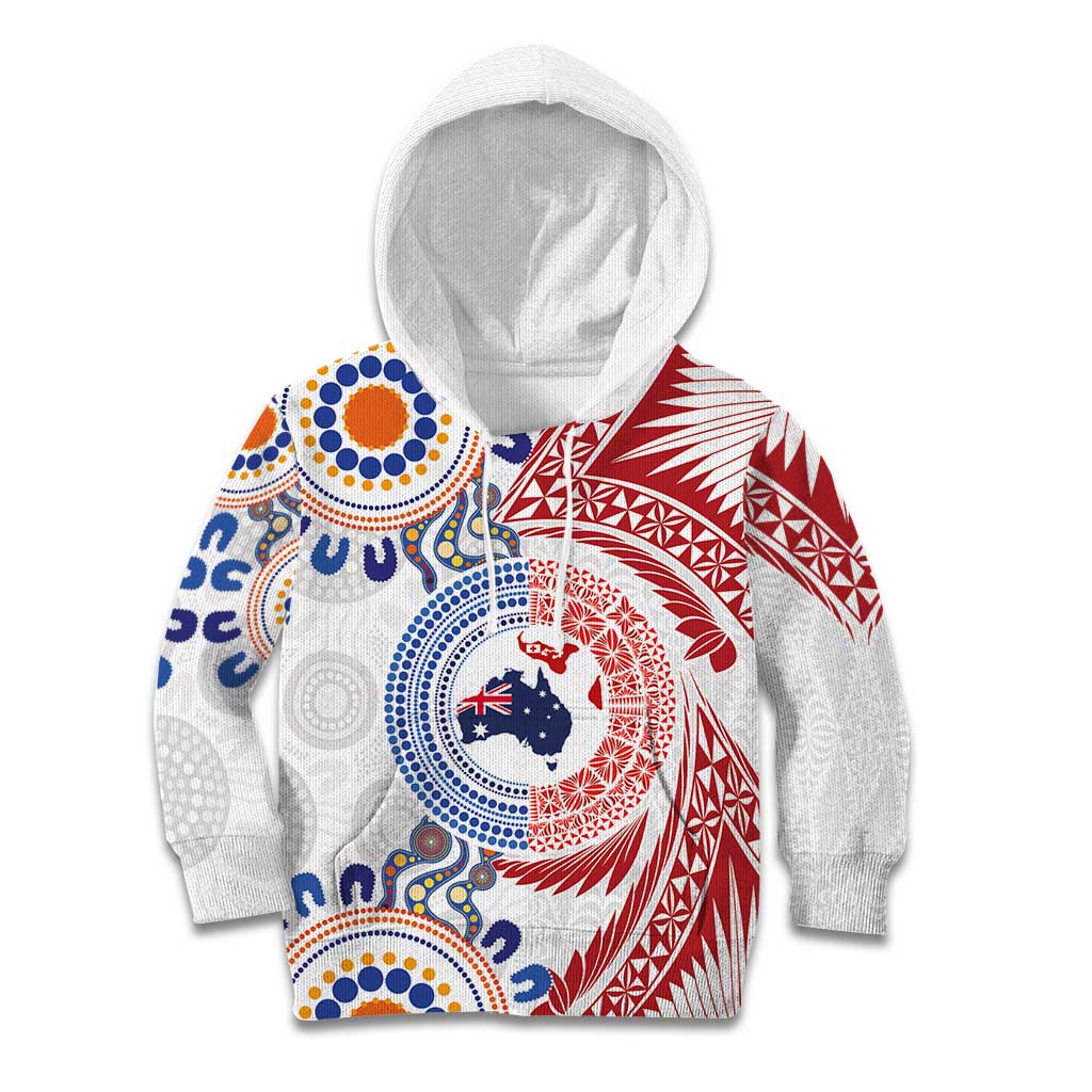 Tongan and Australian Culture Together Kid Hoodie Ngatu Art Tribal Aboriginal Tattoo Pattern - Polynesian Pride