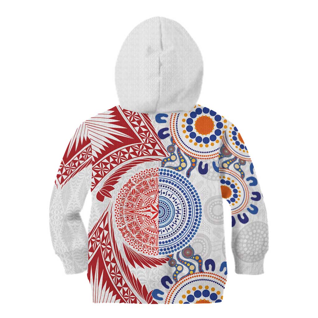 Tongan and Australian Culture Together Kid Hoodie Ngatu Art Tribal Aboriginal Tattoo Pattern - Polynesian Pride