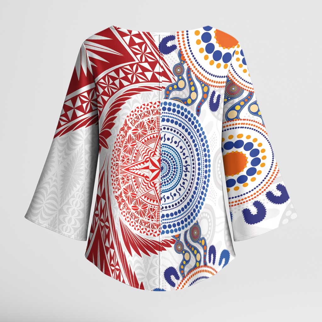 Tongan and Australian Culture Together Kimono Sleeve Blouse Ngatu Art Tribal Aboriginal Tattoo Pattern - Polynesian Pride