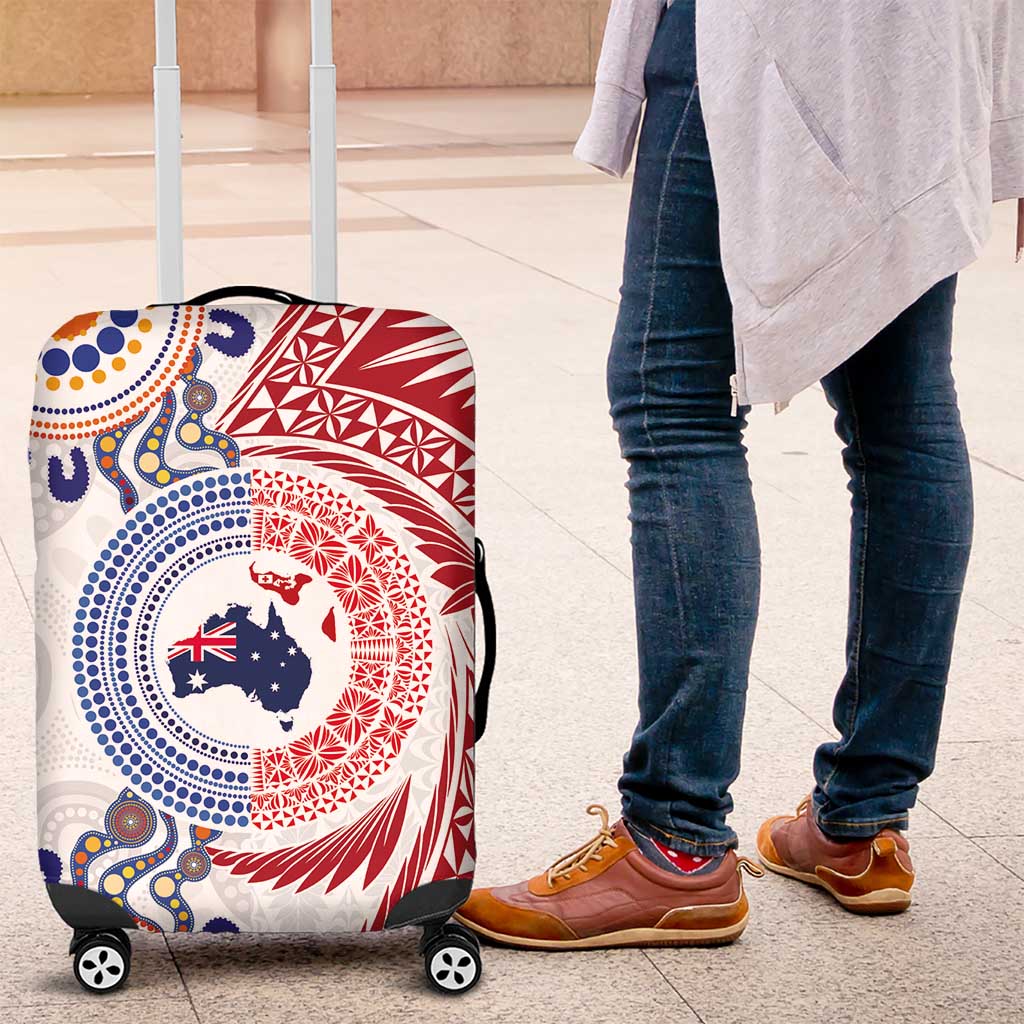 Tongan and Australian Culture Together Luggage Cover Ngatu Art Tribal Aboriginal Tattoo Pattern LT03 White - Polynesian Pride