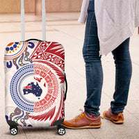 Tongan and Australian Culture Together Luggage Cover Ngatu Art Tribal Aboriginal Tattoo Pattern LT03 White - Polynesian Pride