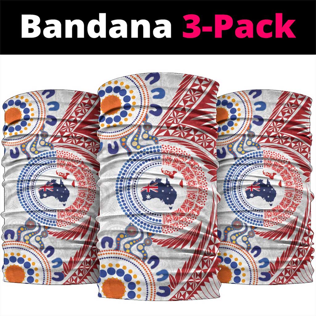Tongan and Australian Culture Together Neck Gaiter Ngatu Art Tribal Aboriginal Tattoo Pattern LT03 package One Size: 25*50cm White - Polynesian Pride
