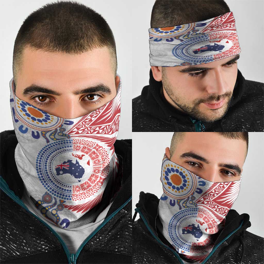 Tongan and Australian Culture Together Neck Gaiter Ngatu Art Tribal Aboriginal Tattoo Pattern LT03 - Polynesian Pride