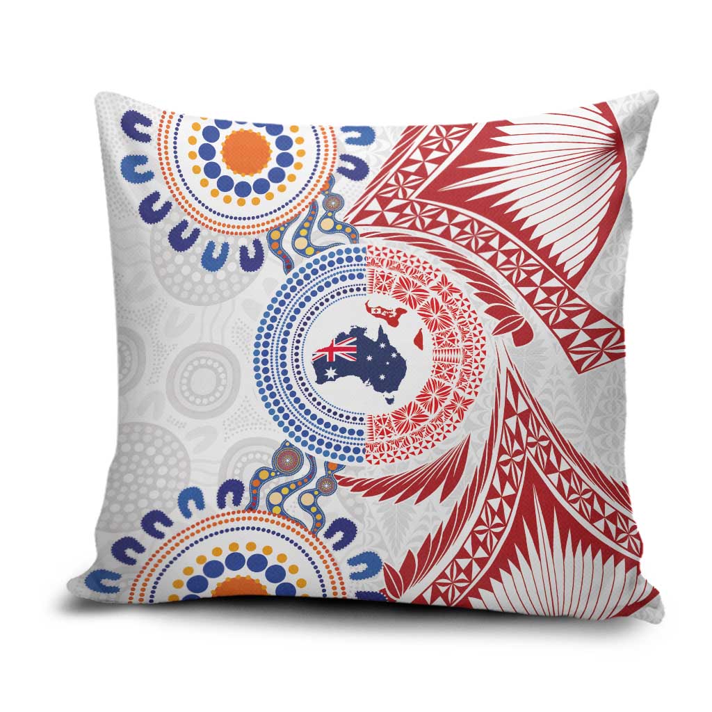 Tongan and Australian Culture Together Pillow Cover Ngatu Art Tribal Aboriginal Tattoo Pattern LT03 White - Polynesian Pride