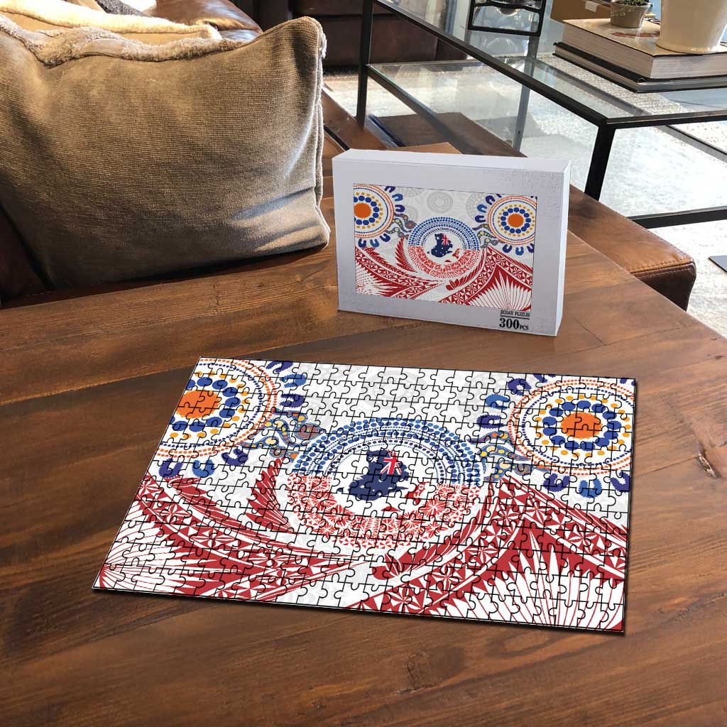 Tongan and Australian Culture Together Puzzle Ngatu Art Tribal Aboriginal Tattoo Pattern - Polynesian Pride