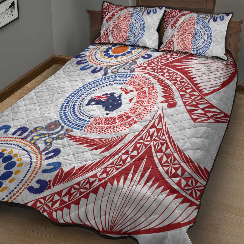 Tongan and Australian Culture Together Quilt Bed Set Ngatu Art Tribal Aboriginal Tattoo Pattern LT03 - Polynesian Pride