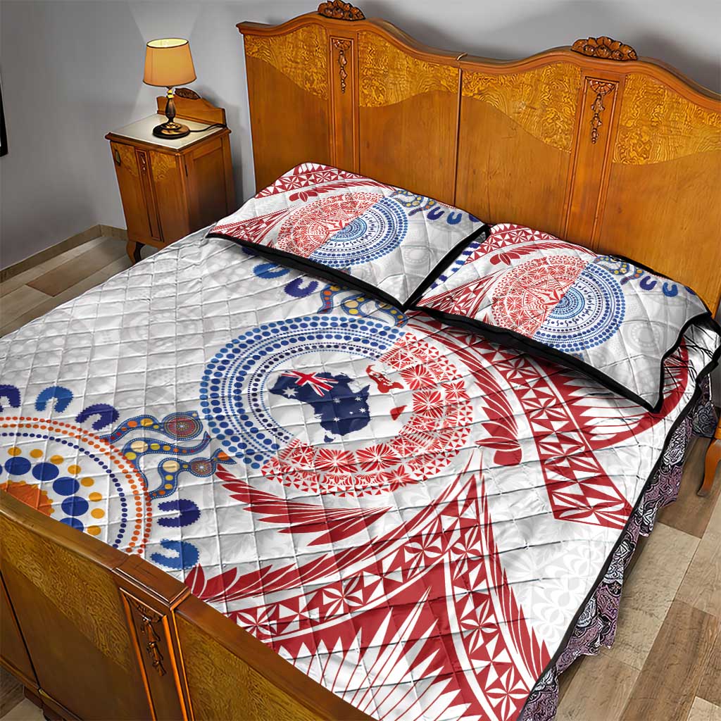 Tongan and Australian Culture Together Quilt Bed Set Ngatu Art Tribal Aboriginal Tattoo Pattern LT03 - Polynesian Pride